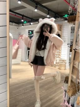 Sweet Cute Faux Fur Hooded Coat Women Y2k Aesthetics Cat Ear Design Loose Outwear Winter Casual Kawaii Fashion Warm Jacket New