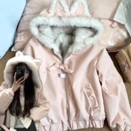 Sweet Cute Faux Fur Hooded Coat Women Y2k Aesthetics Cat Ear Design Loose Outwear Winter Casual Kawaii Fashion Warm Jacket New