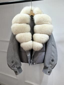 Janveny New 2026 Winter Clothes Women Short Big Real Fox Fur Jacket White Duck Down Coat Natural Fur Female Puffer Jackets Parka