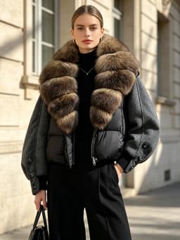 Janveny New 2026 Winter Clothes Women Short Big Real Fox Fur Jacket White Duck Down Coat Natural Fur Female Puffer Jackets Parka