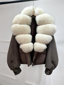 Janveny New 2026 Winter Clothes Women Short Big Real Fox Fur Jacket White Duck Down Coat Natural Fur Female Puffer Jackets Parka