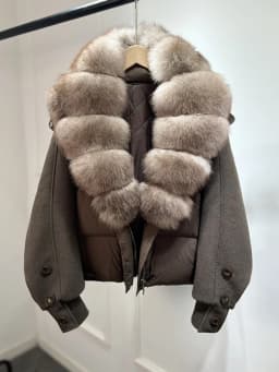 Janveny New 2026 Winter Clothes Women Short Big Real Fox Fur Jacket White Duck Down Coat Natural Fur Female Puffer Jackets Parka