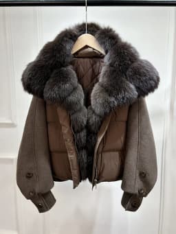 Lagabogy 2026 Natural Real Fur Collar Down Coat Women Thick Puffer Jacket Autumn Winter Loose Patchwork Sleeves Female Parkas