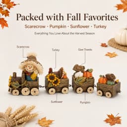 Hodao Scarecrow Resin Fall Harvest Train Figurine, Locomotive with Turkey Pumpkin Sunflower Wagons, Thanksgiving Tabletop Decoration, Rustic Autumn Farmhouse Shelf Sitter Ornament for Mantel, Home, Patio and Seasonal Holiday Display