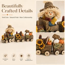 Hodao Scarecrow Resin Fall Harvest Train Figurine, Locomotive with Turkey Pumpkin Sunflower Wagons, Thanksgiving Tabletop Decoration, Rustic Autumn Farmhouse Shelf Sitter Ornament for Mantel, Home, Patio and Seasonal Holiday Display