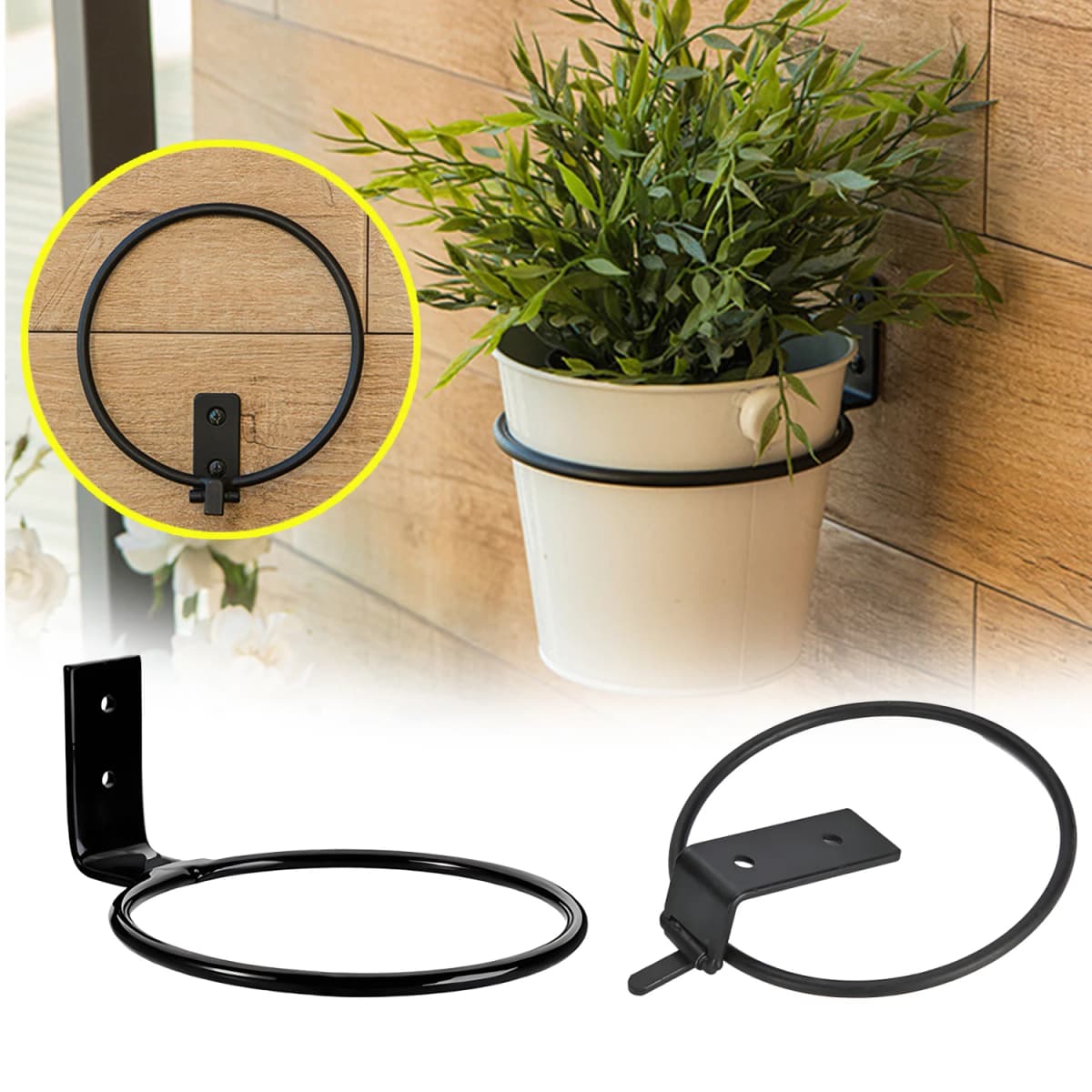 Wall Mounted Flowerpot Holder Metal Planter Hook Bonsai Hanging Basket Ring Planter Pot Stand Indoor Outdoor Gardening Decor