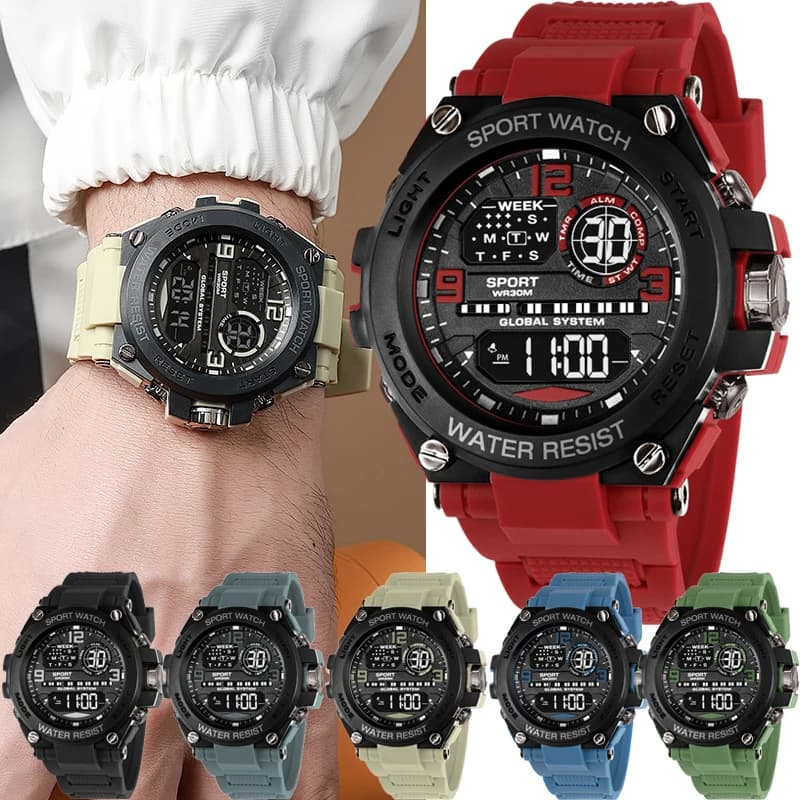 Men's Electronic Wristwatch Outdoor Multifunction Sports LED Digital Watch Waterproof Luminous Alarm-clock Stopwatch for Man
