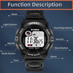 Synoke Kids Digital Sport's Watches Fashion PU Strap Led Waterproof Boy Girl Military Wristwatch Student Alarm Clock