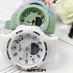 SANDA 6005 Dual Display Electronic Watches Fashion Outdoor Leisure Silicone Strap Student Wrist Watch for Boy and Girl