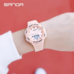 SANDA 6005 Dual Display Electronic Watches Fashion Outdoor Leisure Silicone Strap Student Wrist Watch for Boy and Girl