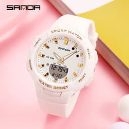 SANDA 6005 Dual Display Electronic Watches Fashion Outdoor Leisure Silicone Strap Student Wrist Watch for Boy and Girl