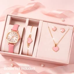 5-Piece Set of New Cute Pink Children's Watches with Heart-Shaped Pattern Decorations, Suitable for Daily Wear, Exquisite Birthday Gifts, and the Perfect Gift for Children