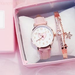 Cute Heart Pattern Dial Girls Quartz Wrist Watch Simple Leather Band Fashion Watch For Student Daily Gift