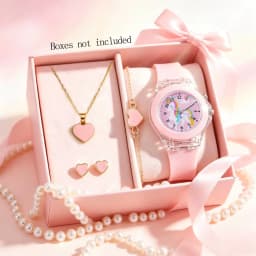 5-Piece Set of Casual New Cute Pink Girls' Watches, Pink Heart Series Accessories, Birthday Gift, Suitable Choice for Gifting