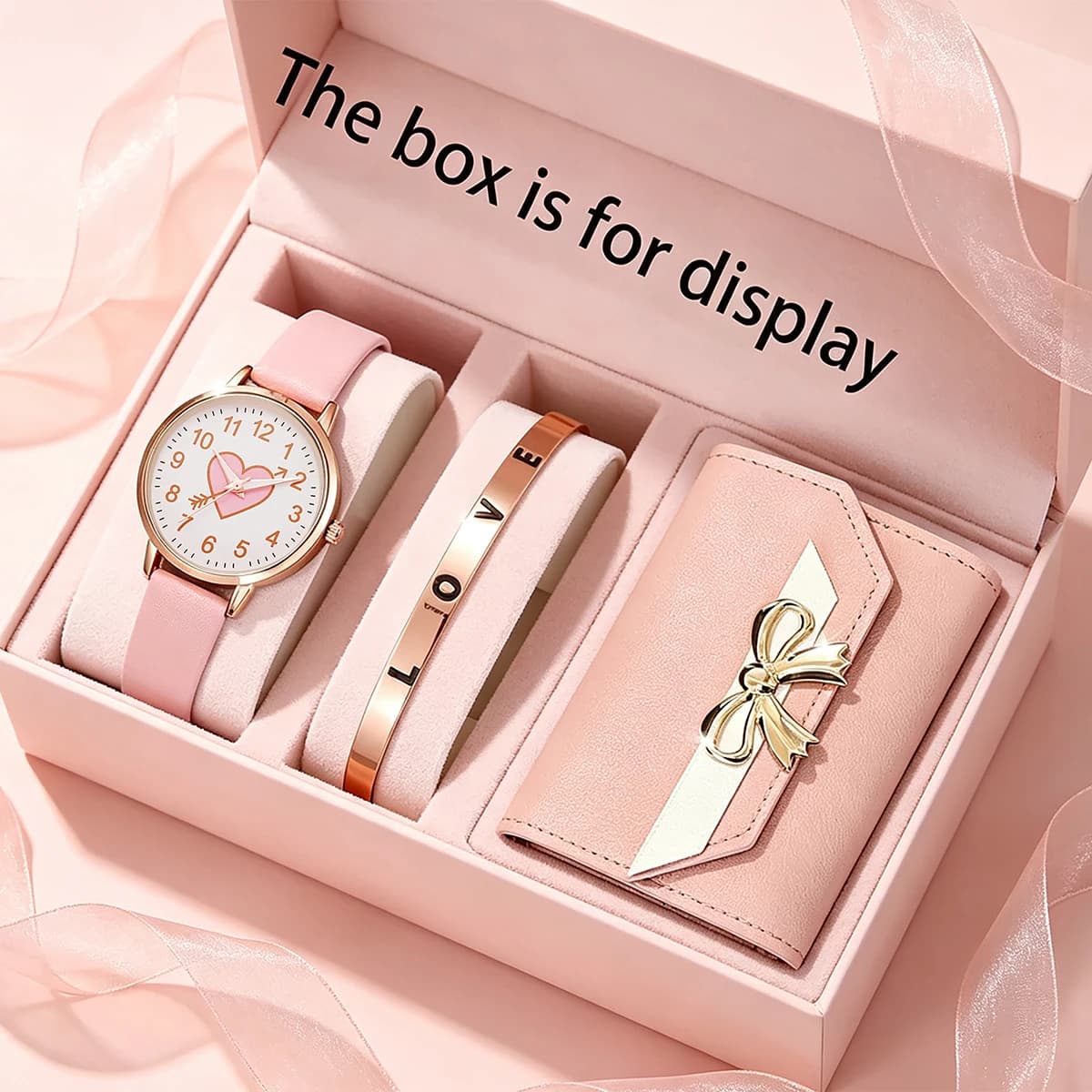 3-Piece Set of New Cute Pink Children's Watches with Wallet, Bracelet, and Accessories, Suitable for Daily Wear, Exquisite Birthday Gift, and the Perfect Gift for Children