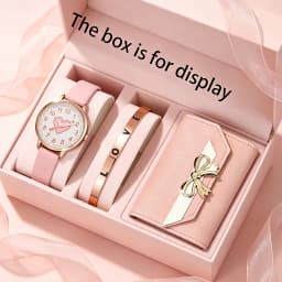 3-Piece Set of New Cute Pink Children's Watches with Wallet, Bracelet, and Accessories, Suitable for Daily Wear, Exquisite Birthday Gift, and the Perfect Gift for Children