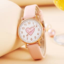 6-Piece Set of New Cute Pink Children's Watches with Heart-Patterned Decorations, Suitable for Daily Wear, Exquisite Birthday Gifts, and the Perfect Gift for Children