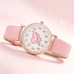 6-Piece Set of New Cute Pink Children's Watches with Heart-Patterned Decorations, Suitable for Daily Wear, Exquisite Birthday Gifts, and the Perfect Gift for Children