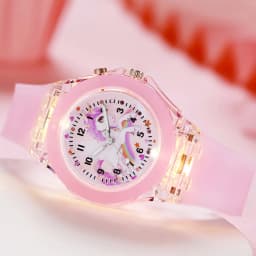 2-Piece Set of Fashionable Children's Luminous Quartz Watches, Featuring a Bracelet and Shell Pendant, Versatile for Everyday Use, with Unicorn Cartoon Pattern and Luminous Design, Birthday Gift