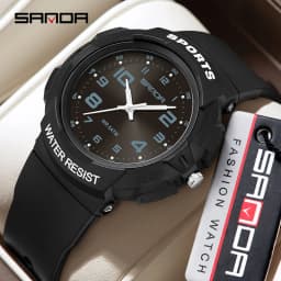 Sanda 9074 Trendy Design Soft Student Watch TPU Strap 50M Depth Waterproof Quartz Movement Children Fashion Sports Wrist Watch