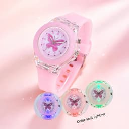 5-Piece Casual New Cute Kidsren's Pink Girl Watch Set, Pink Butterfly Series Accessories, Birthday Gift