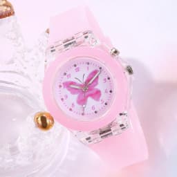 5-Piece Casual New Cute Kidsren's Pink Girl Watch Set, Pink Butterfly Series Accessories, Birthday Gift