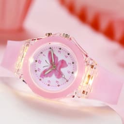 5-Piece Casual New Cute Kidsren's Pink Girl Watch Set, Pink Butterfly Series Accessories, Birthday Gift