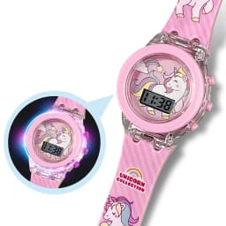 2-Piece Set of Cute Unicorn Girls' Watches with Silicone Strap, Rainbow Bracelet, Flashing Led Pink Children's Watch, Exquisite Birthday Gift