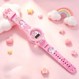 2-Piece Set of Cute Unicorn Girls' Watches with Silicone Strap, Rainbow Bracelet, Flashing Led Pink Children's Watch, Exquisite Birthday Gift