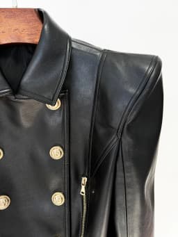 HIGH STREET New Fashion 2026 Designer Jacket Women's Peak Shoulder Double Breasted Lion Buttons Faux Leather Jacket Moto Jacket