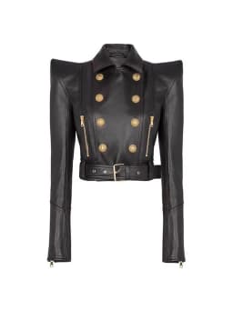 HIGH STREET New Fashion 2026 Designer Jacket Women's Peak Shoulder Double Breasted Lion Buttons Faux Leather Jacket Moto Jacket