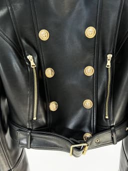 HIGH STREET New Fashion 2026 Designer Jacket Women's Peak Shoulder Double Breasted Lion Buttons Faux Leather Jacket Moto Jacket