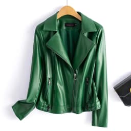 Streetwear Women's 2nd Layer Sheepskin Jacket Genuine Leather Short Coat Autumn Winter Green Moto Biker Outerwear Casual Tops