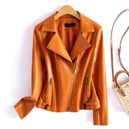 Streetwear Women's 2nd Layer Sheepskin Jacket Genuine Leather Short Coat Autumn Winter Green Moto Biker Outerwear Casual Tops