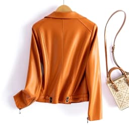 Streetwear Women's 2nd Layer Sheepskin Jacket Genuine Leather Short Coat Autumn Winter Green Moto Biker Outerwear Casual Tops