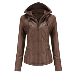 Women Faux Leather Jackets Hooded Full Sleeve Slim Fit Jacket Zipper Spliced Coats Solid Casual Streetwear Autumn 2024