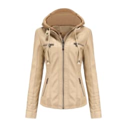 Women Faux Leather Jackets Hooded Full Sleeve Slim Fit Jacket Zipper Spliced Coats Solid Casual Streetwear Autumn 2024
