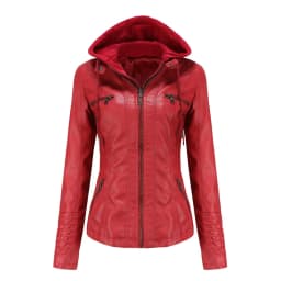 Women Faux Leather Jackets Hooded Full Sleeve Slim Fit Jacket Zipper Spliced Coats Solid Casual Streetwear Autumn 2024