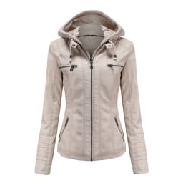 Women Faux Leather Jackets Hooded Full Sleeve Slim Fit Jacket Zipper Spliced Coats Solid Casual Streetwear Autumn 2024