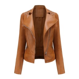 Motorcycle PU Leather Jacket for Women, Fashionable Lapel, Black Motorcycle Jacket, Zipper windproof jacket