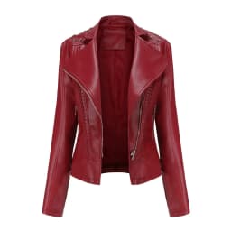 Motorcycle PU Leather Jacket for Women, Fashionable Lapel, Black Motorcycle Jacket, Zipper windproof jacket