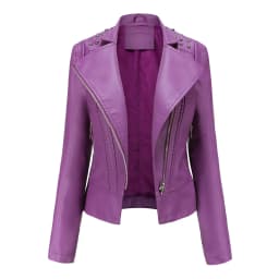 Motorcycle PU Leather Jacket for Women, Fashionable Lapel, Black Motorcycle Jacket, Zipper windproof jacket
