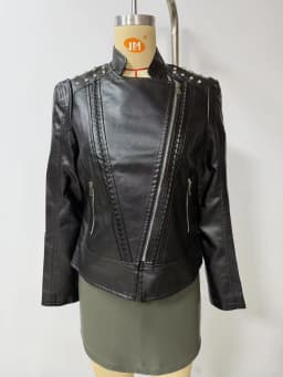 Motorcycle PU Leather Jacket for Women, Fashionable Lapel, Black Motorcycle Jacket, Zipper windproof jacket