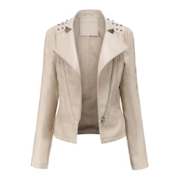 Motorcycle PU Leather Jacket for Women, Fashionable Lapel, Black Motorcycle Jacket, Zipper windproof jacket