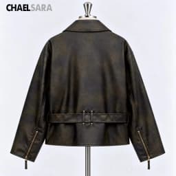 Women's High Quality 2026 Autumn New Fashion Vintage With Belt Faux Leather Jacket Coats Casual Zipper Ladies Biker Outerwear