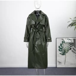 Fashion Belt Long Leather Coat Women Loose Lapel Full Sleeve Pocket Solid Overcoat 2026 Spring Autumn Lady Street Outwear New