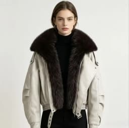 2026 High-quality Leather Jacket New Women's PU Black Leather Coat Winter Fur Collor Short Puffer Parkas Fur Outwear