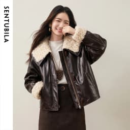 SENTUBILA Faux Fur Faux Leather Coat Women's Winter Wide 2026 Horn Buttons Loose Jacket Warm Vintage Plush Outerwear W64PD8069