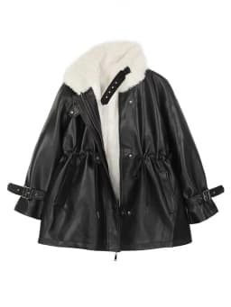 Mauroicardi Autumn Winter Loose Thickened Warm Black Pu Leather Jacket Women with Faux Fur Inside and Collar Furry Parka 2025