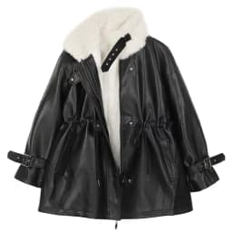 Mauroicardi Autumn Winter Loose Thickened Warm Black Pu Leather Jacket Women with Faux Fur Inside and Collar Furry Parka 2025